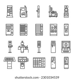 Self-service machines black line icons set. Pictogram for web page, mobile app, promo.