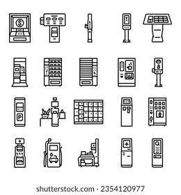 Self-service machines black line icons set. Pictogram for web page, mobile app, promo.