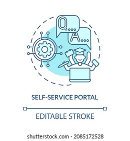 Das Portal für Selbstbedienung blaues Konzept Symbol. Öffentliche Informationsdatenbank. Technischer Support Service abstrakte Idee dünne Linie Illustration. Vektorgrafik einzeln auf Umrissfarben. Bearbeitbarer Hub