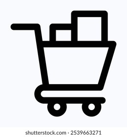 Carrinho De Compras Completo Do Supermercado Do Self-Service, Ícone De Vetor Lineal Isolado.