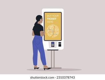 A self-service ticket machine, a daily commute concept, urban transportation system