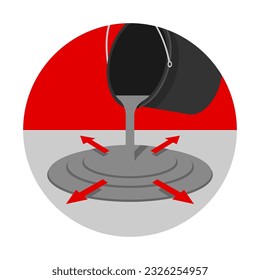Self-smoothing and self-leveling effect of flooring cement-mixture. Circle icon