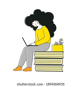 Self-study in flat style. School, education, study, learning concept. Home office.