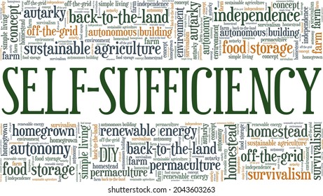 Self-Sufficiency vector illustration word cloud isolated on a white background.