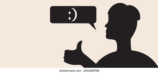 Self-support of a young person, optimism is a non-binary person. Silhouette vector stock illustration. Self-care, optimism. Copy space template. Mental health.