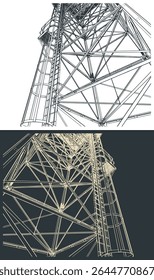 Self-supporting tower close up stylized vector illustrations