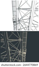 Self-supporting tower close up stylized vector illustrations