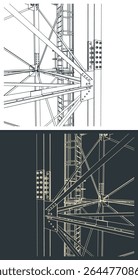 Self-supporting tower support close up stylized vector illustrations