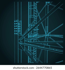 Self-supporting tower support isometric blueprint close up stylized vector illustration