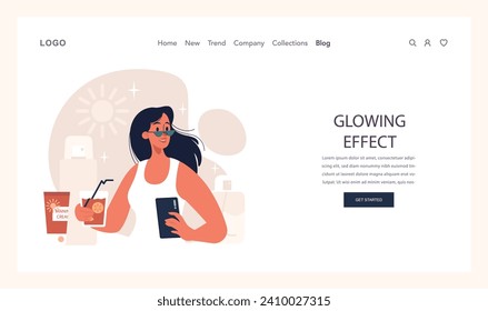 Self-tan web banner or landing page. Beautiful woman applying self-tanner bronzing lotion. Artificial tan cream. Sunburn protection and skin care procedure. Flat vector illustration