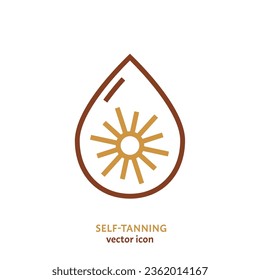 Selbstbräunungssymbol, Logo-Element. Schönheitsbehandlungen in einem dünnen Stil. Sonnenbrand ohne Sonne. Bearbeitbare Vektorgrafik in gelben und braunen Farben einzeln auf weißem Hintergrund.