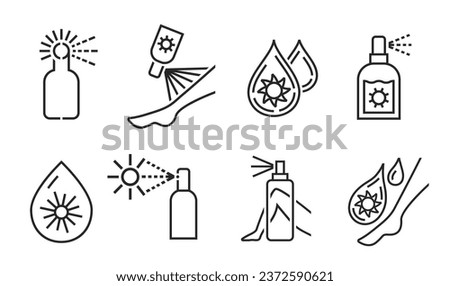 Self-tanning symbol, logo element. Home beauty treatment idea in a thin line style. Suntan effect without sun. Editable vector illustration in black color isolated on a white background.