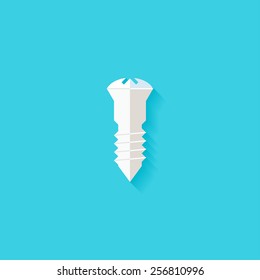 Self-tapping screw flat icon. Modern flat icons vector collection with long shadow effect in stylish colors of web design objects. Trendy Flat Style. Isolated on blue background. Flat design. EPS 10.