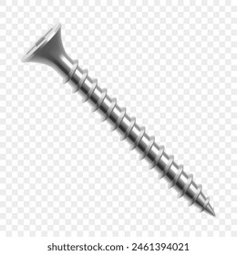 Self-tapping screw isolated on transparent background. Realistic 3d Vector illustration