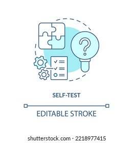 Self-test concept turquoise icon. Recall learned information. Quiz yourself abstract idea thin line illustration. Isolated outline drawing. Editable stroke. Arial, Myriad Pro-Bold fonts used