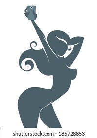 selfy, girl takes her own photo, vector silhouettes