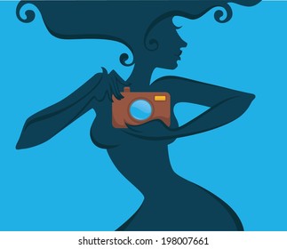 selfy, girl takes her own photo, vector commercial background