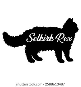 Selkirk Rex cat silhouette, cat, cat breeds, logo, vector, silhouette,  animal, illustration, icon, sign, design, black, symbol, pet, love
