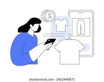Sell clothes isolated cartoon vector illustrations. Girl takes photos of used clothes for selling online, flea market industry, small business, personal income, second hand store vector cartoon.
