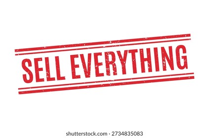 Sell everything red rubber stamp with double lines vector. Grunge typographic seal icon for retail clearance, business sales, and marketing