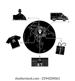 Sell goods globally through the internet. e-commerce concept illustration.
