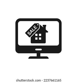 Sell house online flat icon isolated on white background. Vector illustration