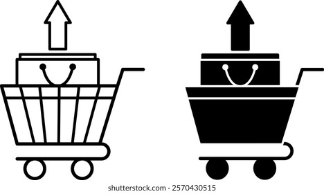 Sell Icons. Black and White Vector Illustrations. Shopping Bag. Selling Goods, Stocks, or Securities. Stock Market Concept