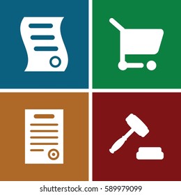 sell icons set. Set of 4 sell filled icons such as auction, bill of house sell, bill of house