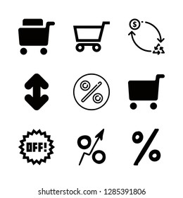 sell icons set with shopping cart filled tool, shopping cart filled commercial symbol and percent vector set