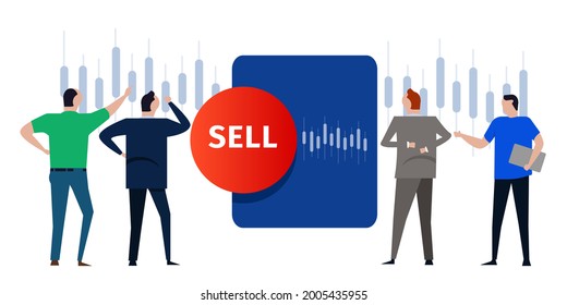 sell stocks red button market transaction trader analyst investor look into candlestick chart predicting taking profit cut loss