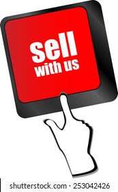 sell with us message on keyboard key, to sell something or sell concept,