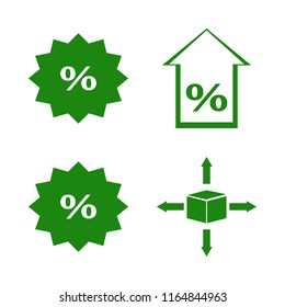 sell vector icons set. with discount tag, percent up and parcel four directions in set