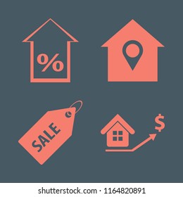sell vector icons set. with real estate prices growth, sale tag, percent up and house location in set