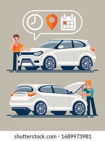 The seller assigns a meeting to the buyer by phone to sell his car. The buyer, opening the hood, examines the vehicle.