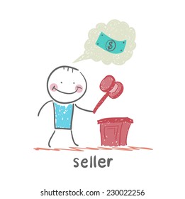 the seller at the auction with a hammer