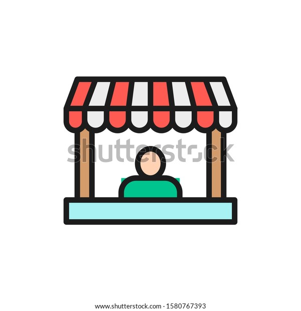 Seller
behind the store counter flat color line
icon.