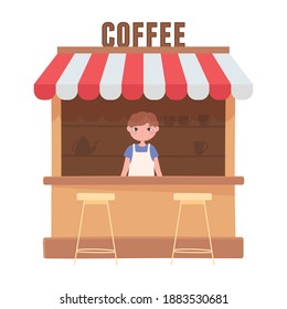 seller in coffee local shop small business, design white background vector illustration