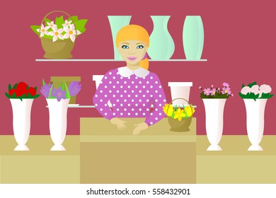 Seller in flower shop