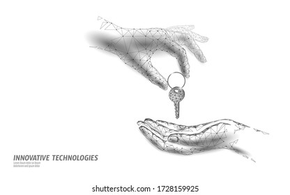 Seller give buyer house door keys. Finance agreement sale real estate apartment home access. Sell own personal housing family customer life business concept vector illustration