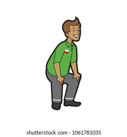 Seller laughs. Color vector flat illustration isolated on white background. 