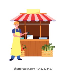 seller man farm products stand