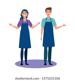 seller man and woman design, shop store market shopping commerce retail buy and paying theme Vector illustration