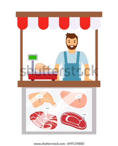 Seller Meat Butchers Shop Flat Vector Stock Vector (Royalty Free ...