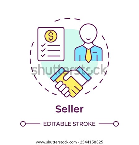 Seller multi color concept icon. Factoring party. Business client. Financial deal. Sales agreement. Round shape line illustration. Abstract idea. Graphic design. Easy to use in article