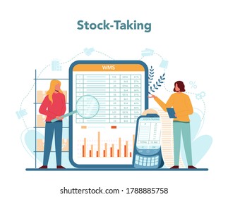 Seller online service or platform. Professional worker in the supermarket, shop, store. Online stocktacker. Client service, payment operation. Vector illustration