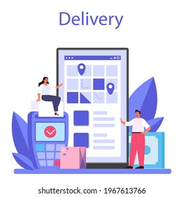 Seller online service or platform. Professional worker in the supermarket