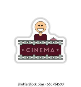 Seller sells tickets to cinema. cinema reception