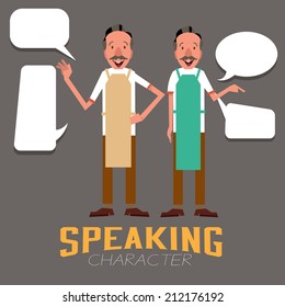 seller speaking with Speech balloon.character - vector illustration