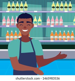 seller supermarket refrigerator with bottle juices