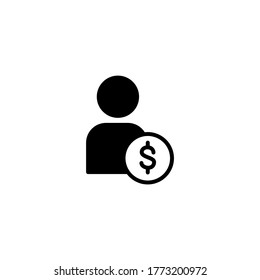 Icono vectorial del vendedor en glifo plano negro, estilo relleno aislado en fondo blanco